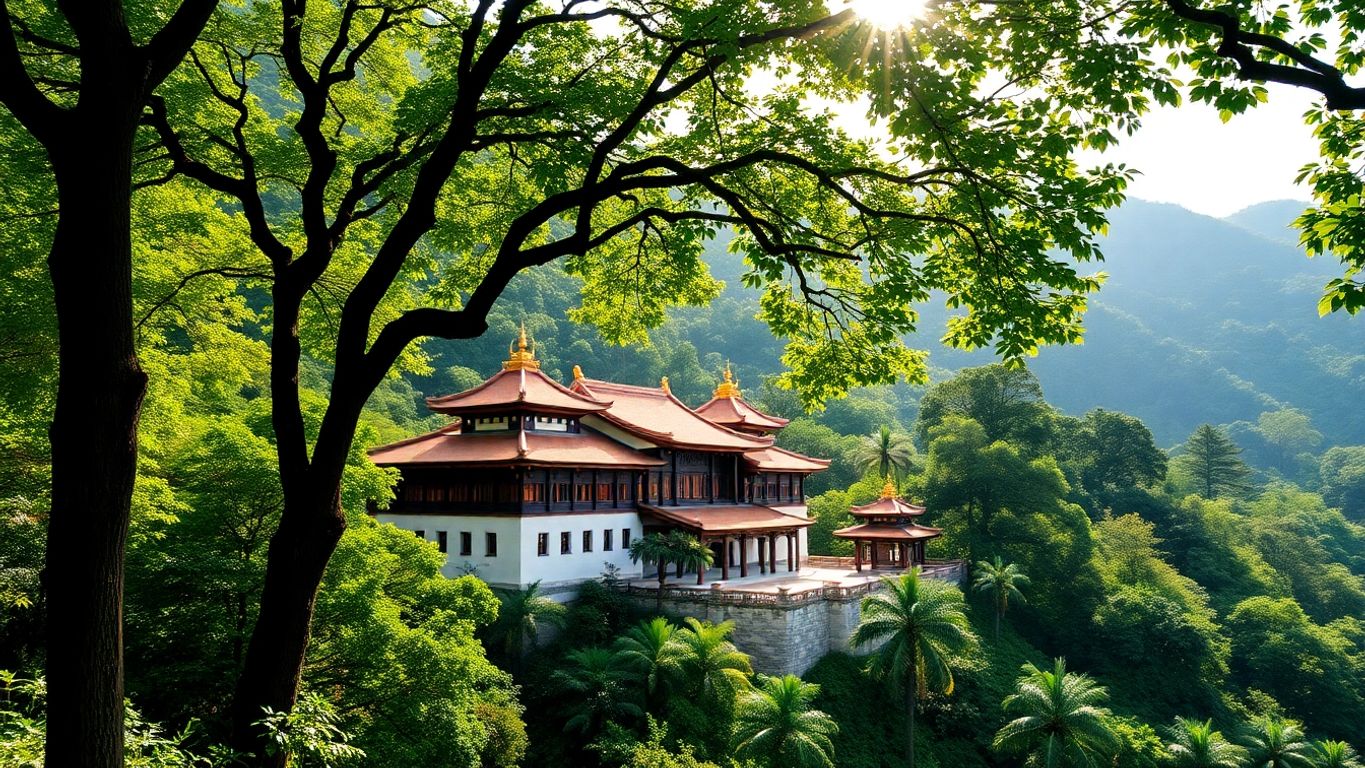 Scenic view of Tsz Shan Monastery surrounded by greenery.