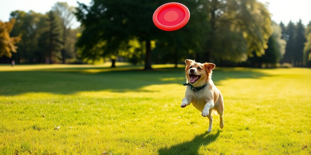Dog catching frisbee in a sunny park