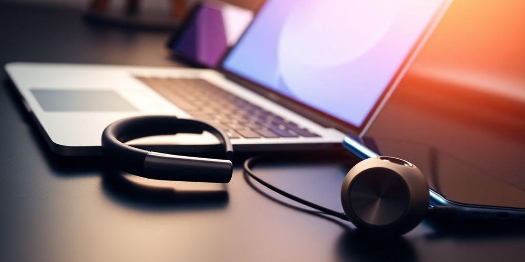 Productos electrónicos modernos con luces brillantes.