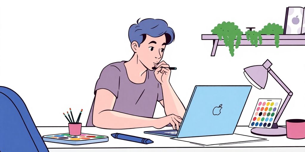 Illustrative freelance designer with laptop