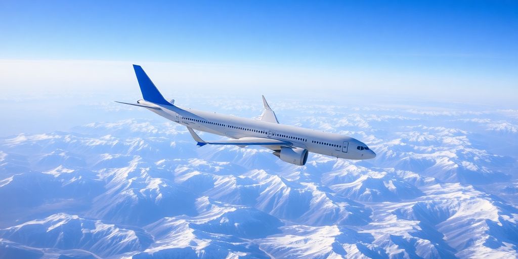 An airplane flying over snow-covered Alaskan mountains.