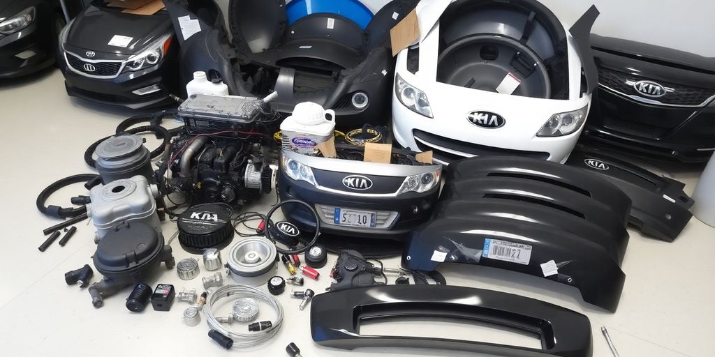 Kia car parts laid out neatly.