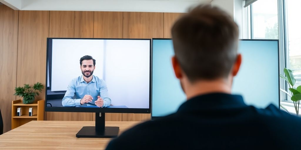 Person on video call with hidden self view.
