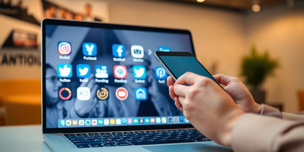 Laptop, phone, social media apps, professional connections.