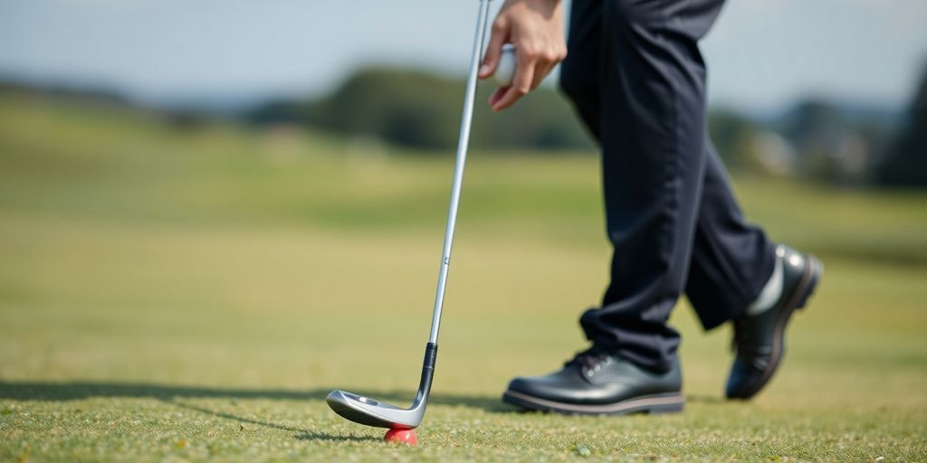 Golfer practicing pitching during a lesson.
