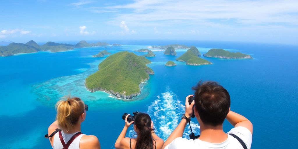 Boat sailing near Komodo Island, vibrant scenery captured.