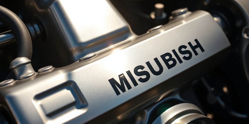 Close-up of a clean Mitsubishi engine component.