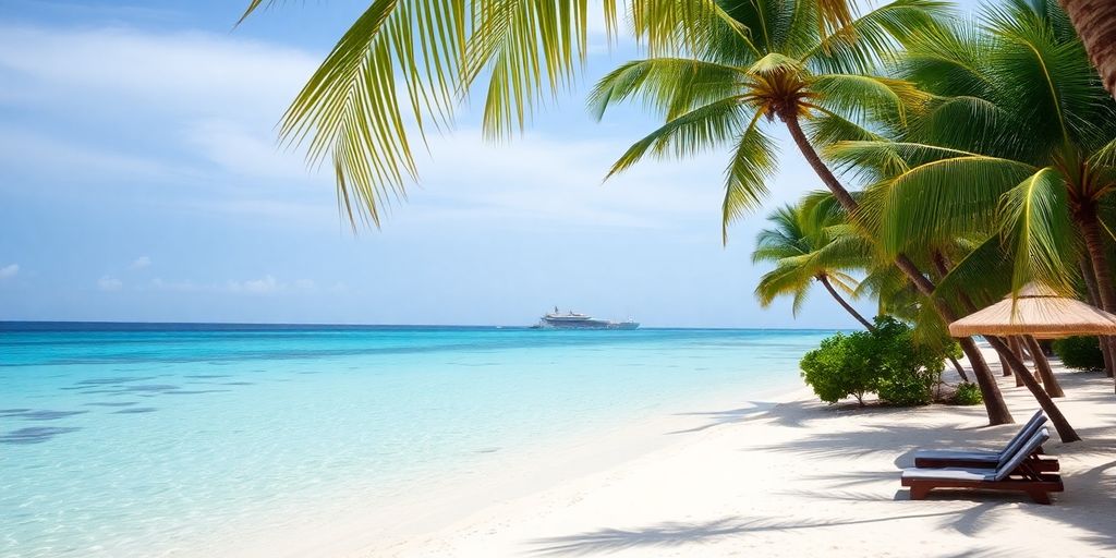 Akumal Bay Beach mit türkisfarbenem Wasser und Palmen.
