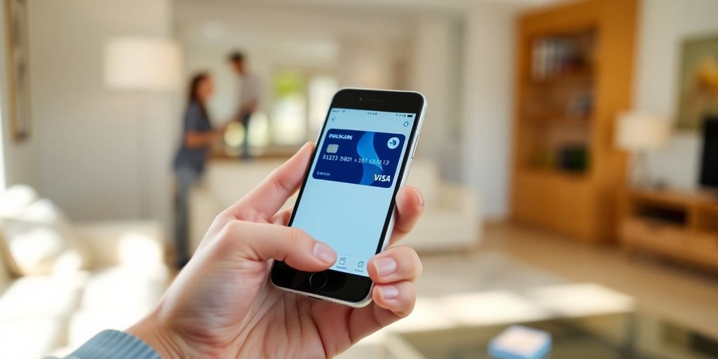 Credit card on a smartphone screen.