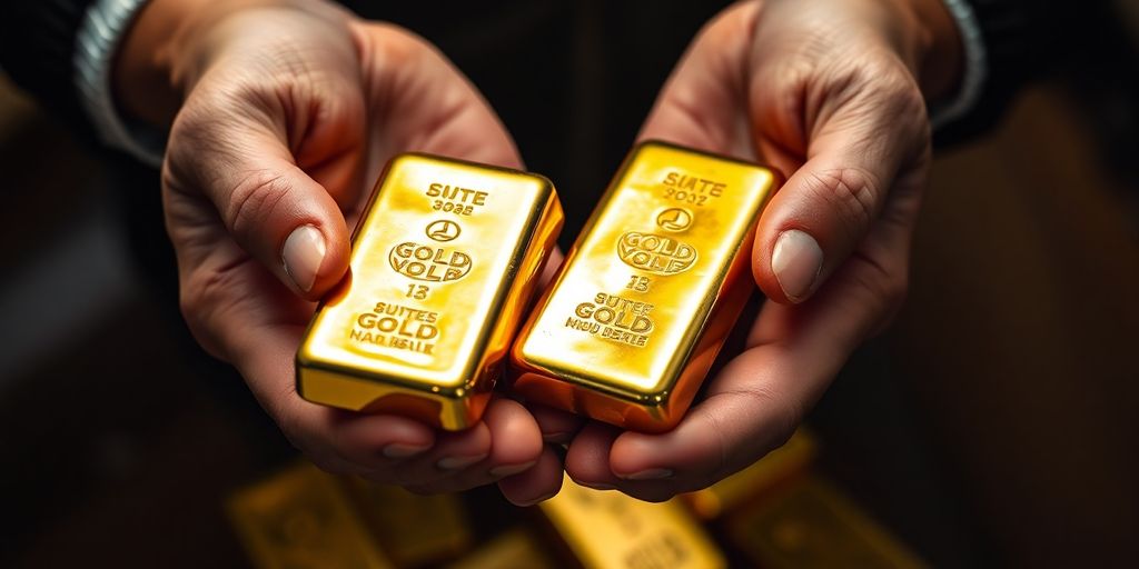 Des mains échangent des lingots d'or.