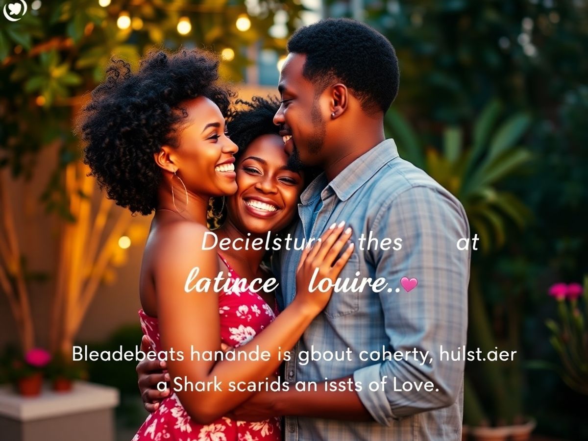 Diverse couple enjoying romance in a beautiful outdoor setting.