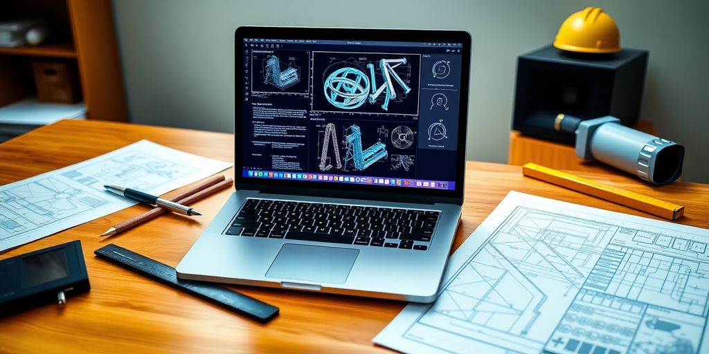 لاب توب حديث مع أدوات هندسية على المكتب