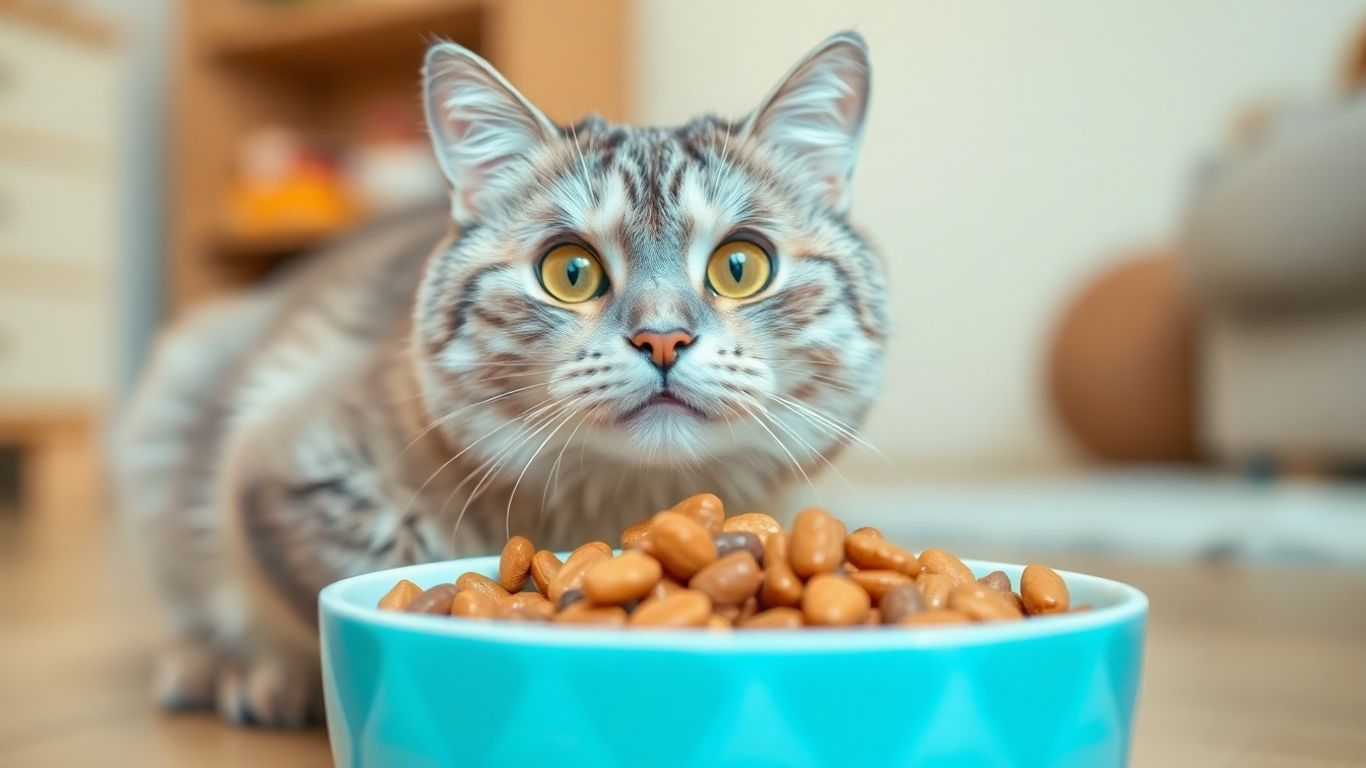 Cat eating from a food bowl
