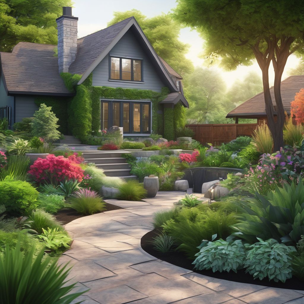 professional landscape designer consulting with homeowner in lush garden