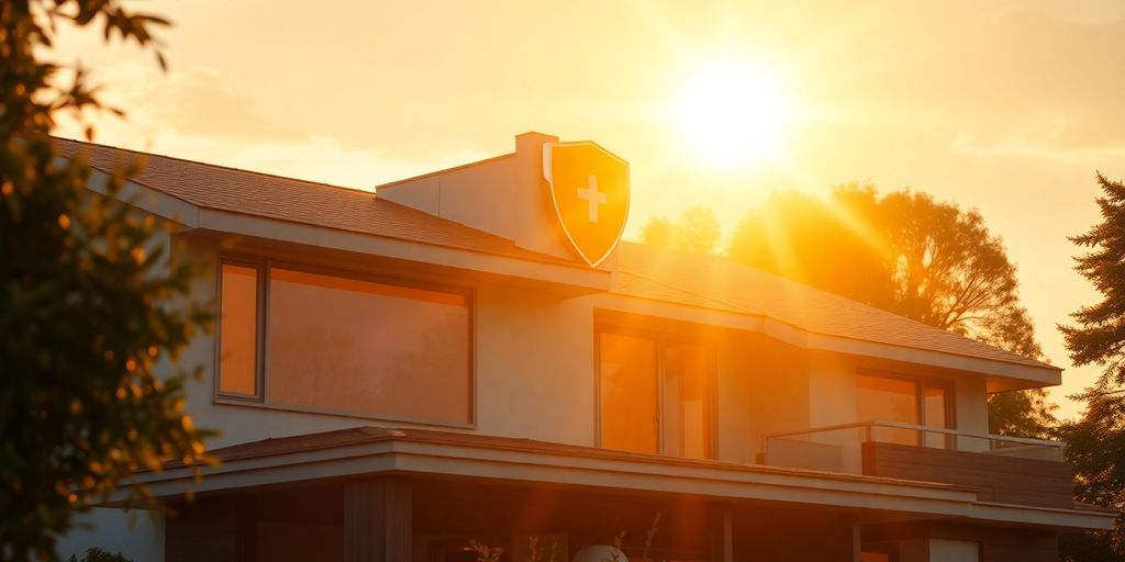Casa protegida con escudo brillante.