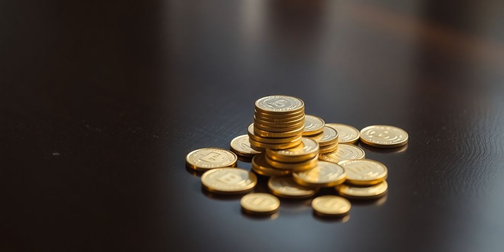 Pièces en or brillantes sur une table