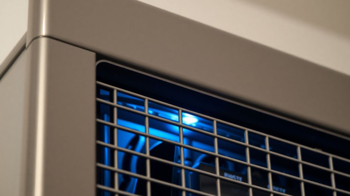 Modern air conditioner with blue light emanating from the vents.