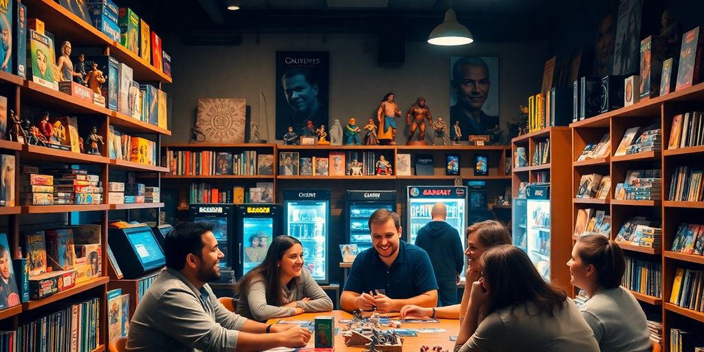 Cozy game store interior with diverse games.