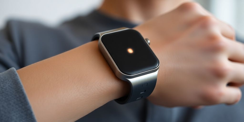 Sleek wearable device on a wrist, glowing softly.