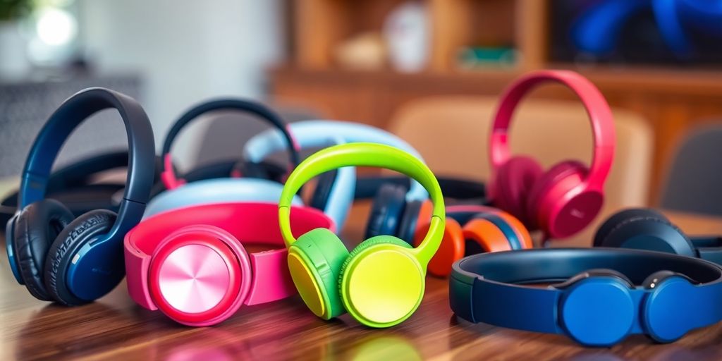 Verschiedene Bluetooth Kopfhörer auf einem Tisch.
