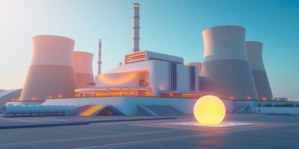 Futuristic nuclear power plant with AI technology. Futuristic nuclear power plant with AI technology integration.