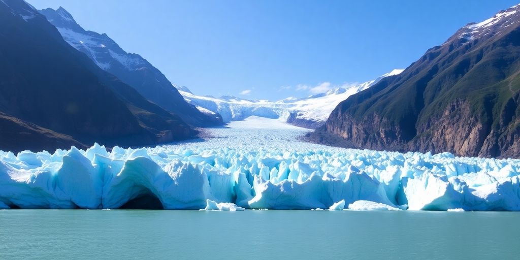 Glaciers in Anchorage, Alaska, with blue ice formations.