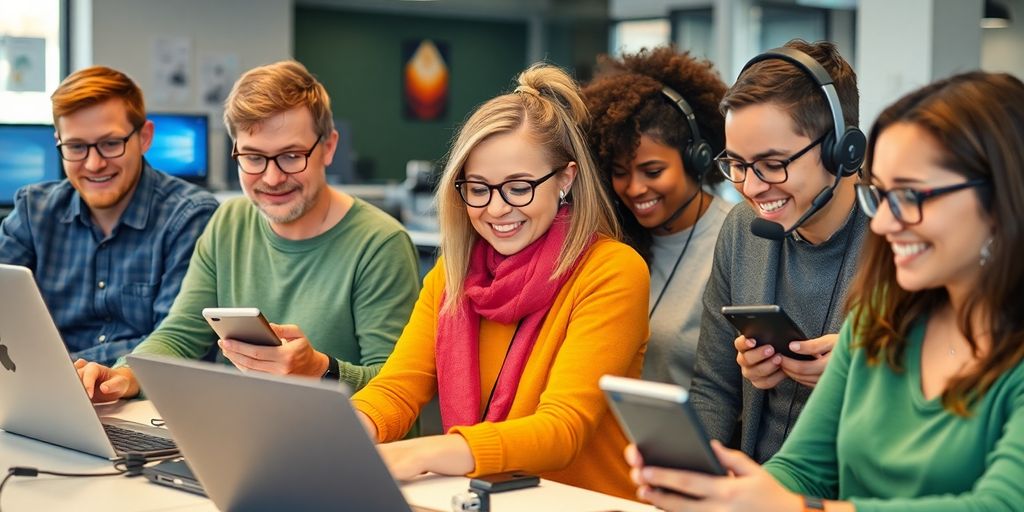 People using assistive technologies in a collaborative environment.
