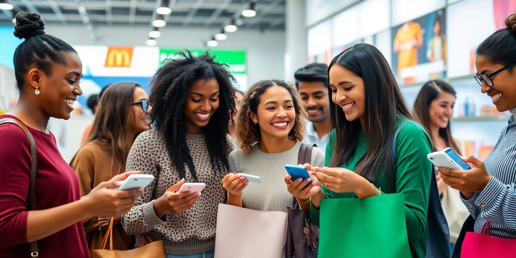 Diverse shoppers enjoying a modern retail experience.