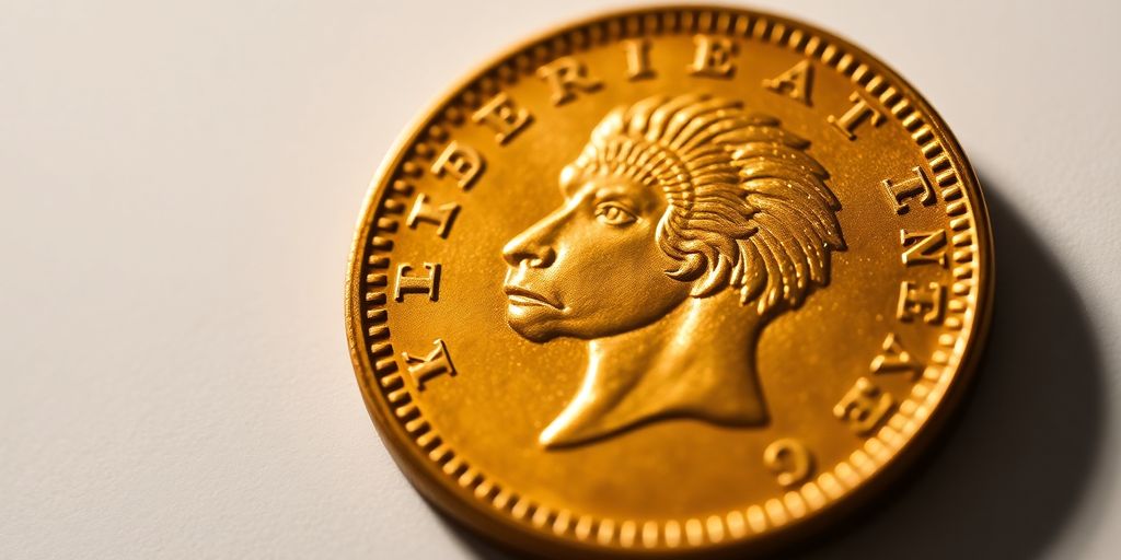 Monnaie en or Napoléon sur un fond flou.