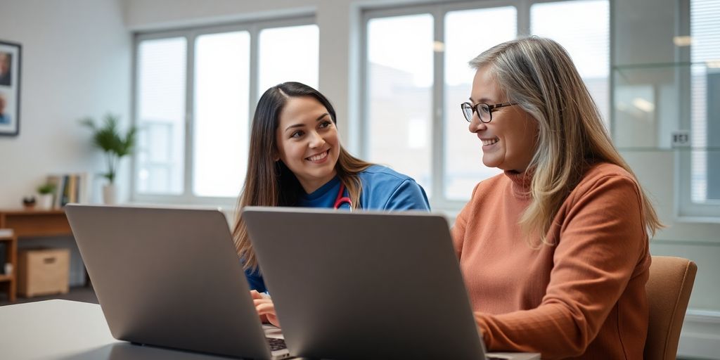 Doctor and patient in a telemedicine appointment.