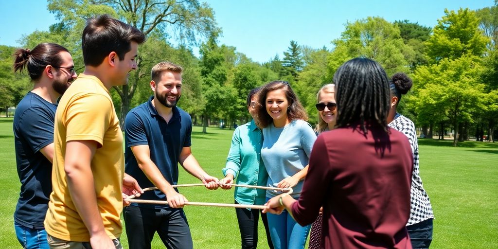 Team members enjoying outdoor activities in a park.