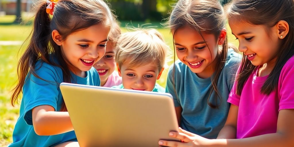 Children using a laptop for math practice.