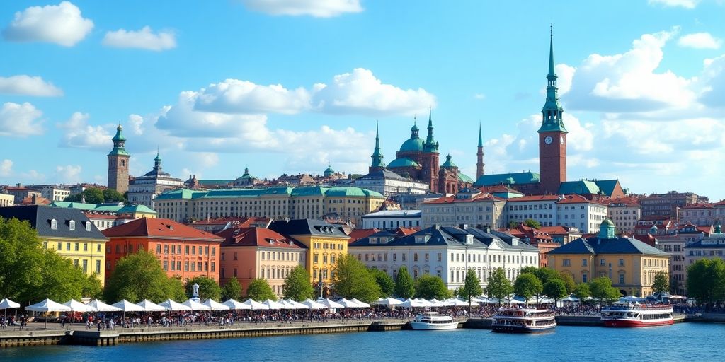 Helsinki Stadtansicht mit Architektur und Grünflächen.