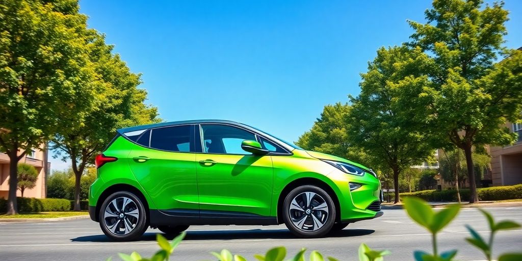 Voiture électrique verte en ville