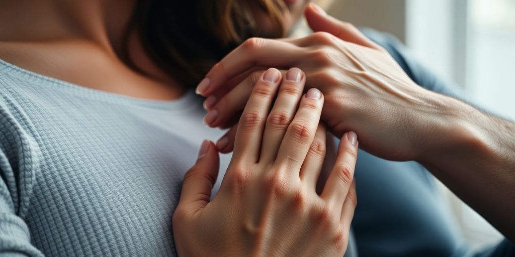 Couple intimately touching, conveying desire and connection.