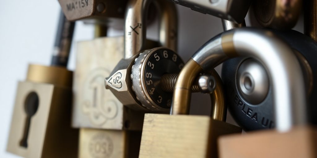 Variety of locks featuring keyholes and cylinders.