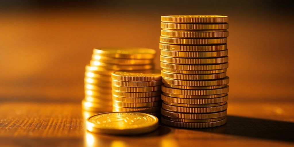 Une pile de pièces d'or brillantes sur une table.