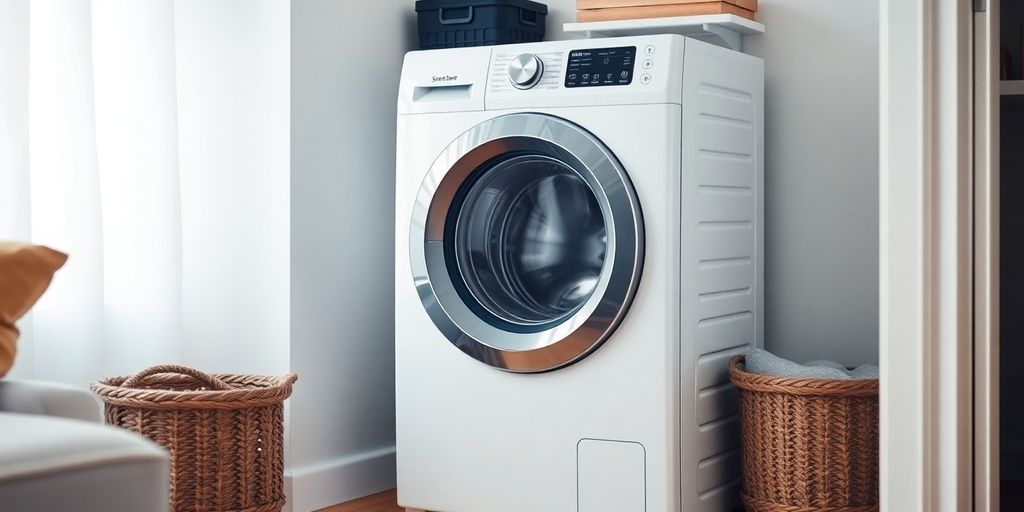 Moderne Waschmaschine in kleiner Wohnung mit stilvollem Design.