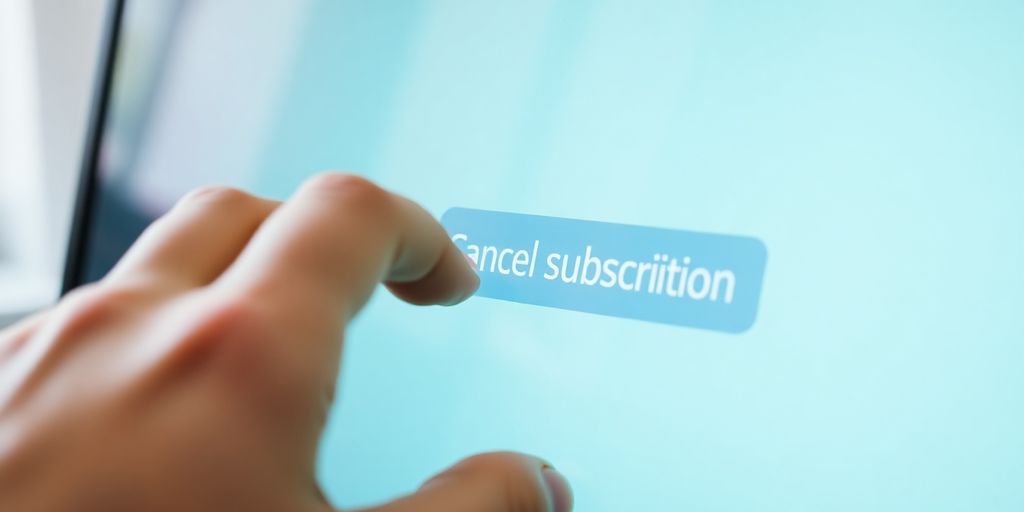 Finger clicking 'cancel subscription' button on a screen.