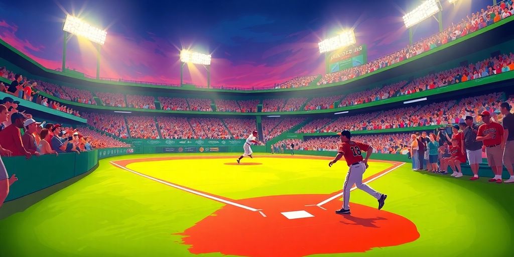 Baseball stadium full of fans cheering