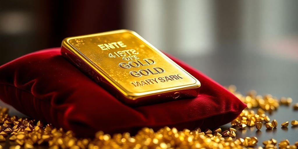 Un lingot d'or sur un coussin de velours.