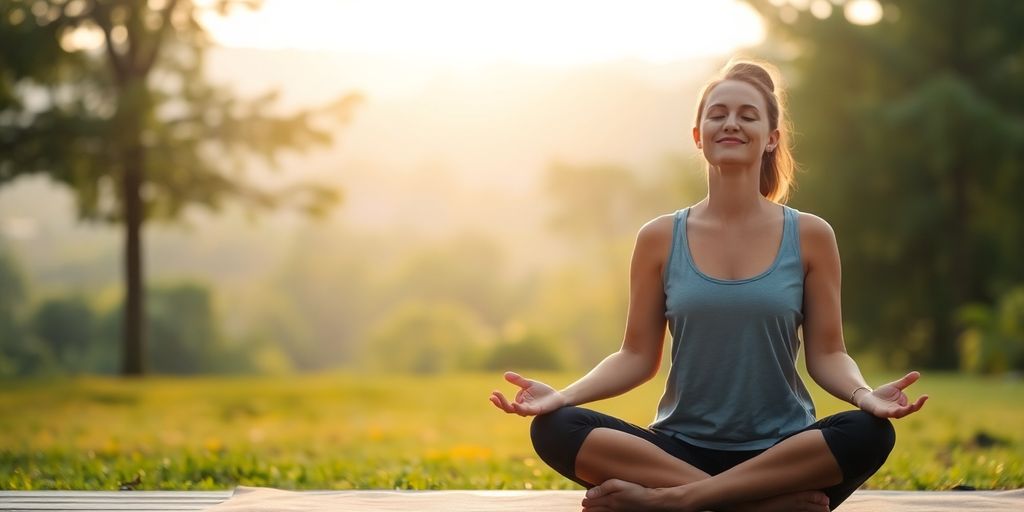 Person meditating peacefully outdoors.