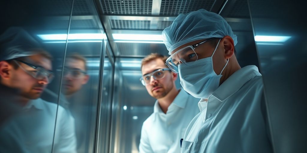 Tecnico ispeziona frigorifero industriale lucido.