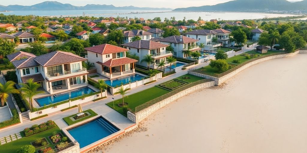 Beautiful Hua Hin neighborhoods with villas and beach scenery.