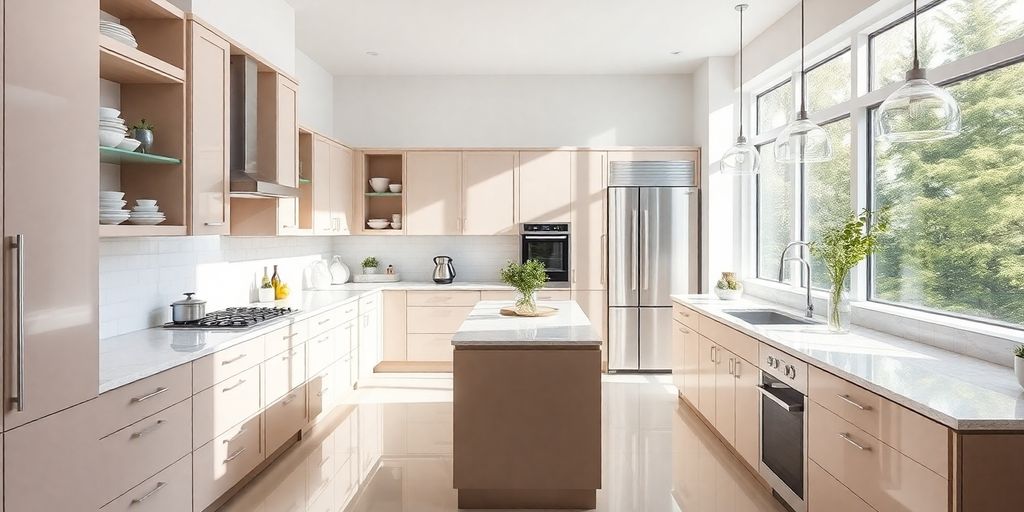 Beautifully remodeled modern kitchen with island.