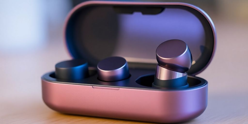 Fones de ouvido Galaxy Buds 3 Pro em fundo desfocado.