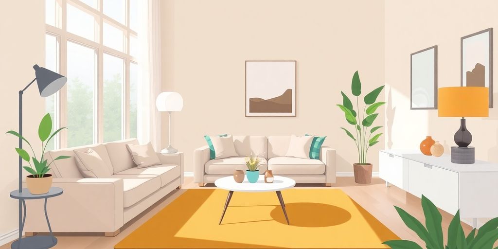 Colorful room with stylish furniture and design elements.