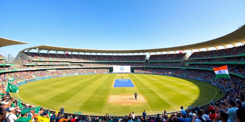 Excited fans in a stadium for PAK vs India match.