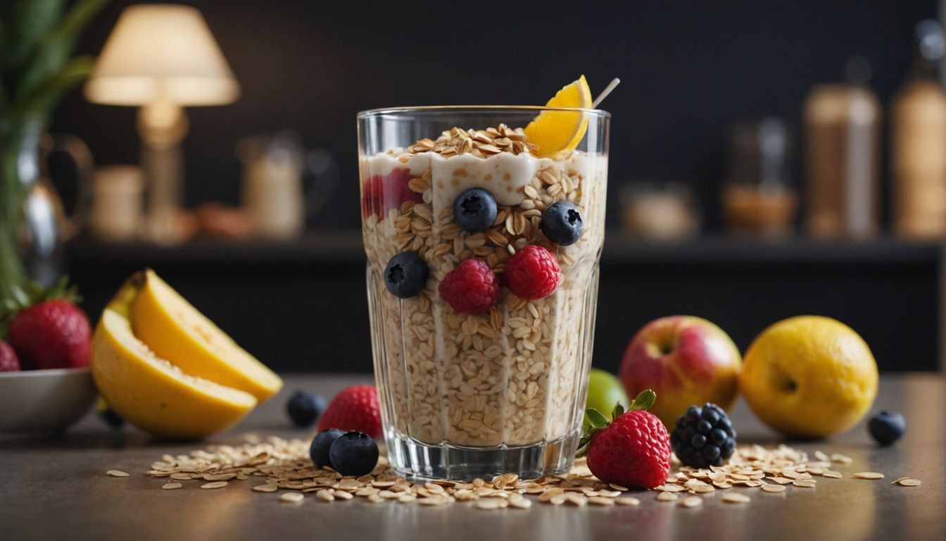 Healthy oatmeal drink with oats and fruits