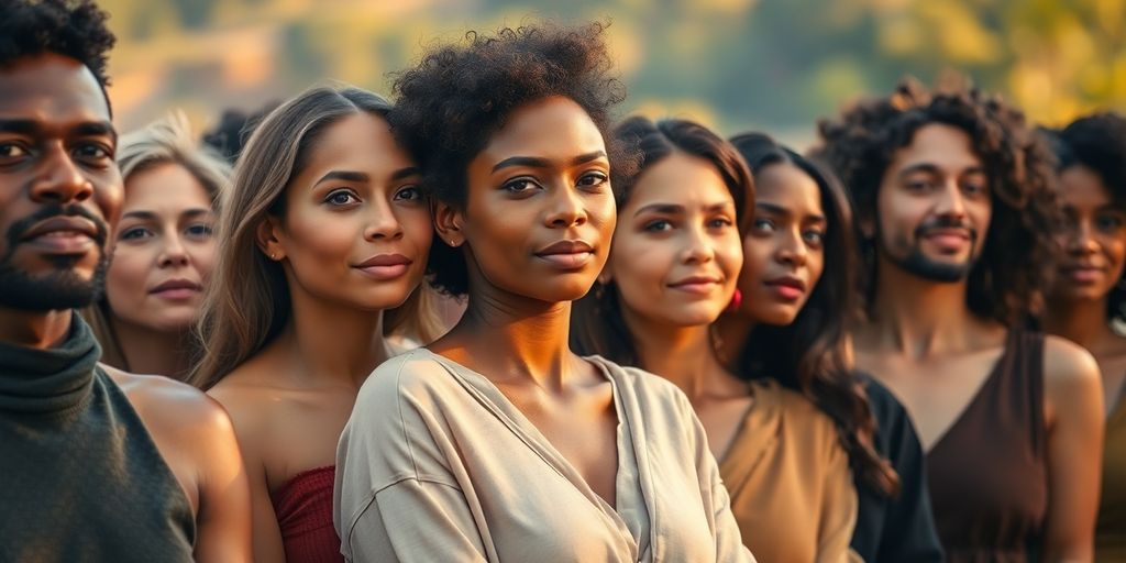 Diverse group, subtle hues, unified community.